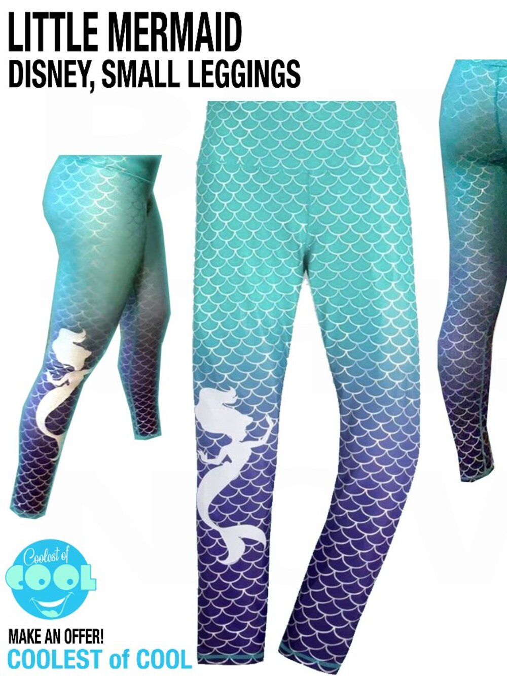 Disney Ariel The Little Mermaid Leggings sz S Women Small green purple Hombre